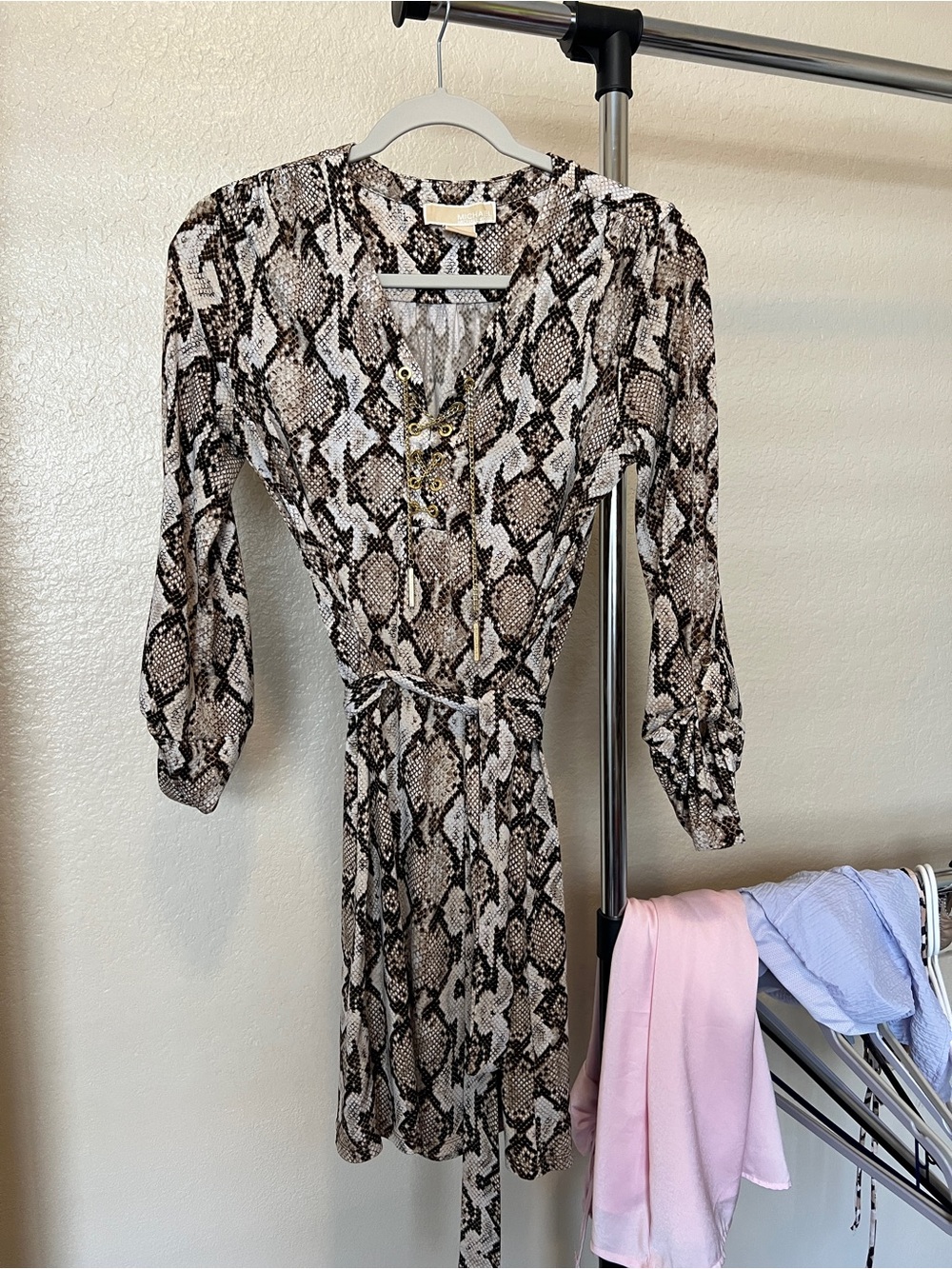 Michael Kors Snake-Print professional Midi Dress in Brown and Cream